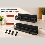 Set 2 Rafturi Magnetice Elindor®, Organizatoare pentru Frigider, Suporturi de Depozitare din Otel Carbon, Fixare Magnetica Fara Gaurire, Baza cu Plasa Metalica, 4 Carlige pentru Accesorii, Negru