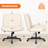 Scaun Birou Ergonomic Elindor® Rotativ 360°, fara Manere, cu Spatar Design Compact, Confortabil, Scaune in Stil Modern cu Roti, Picioare Metalice, Reglaj Balansare, Inaltime Ajustabila, 56 × 67 × 92 cm, Bej
