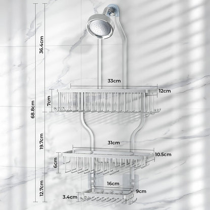 Suport de duș din aluminiu cu dimensiuni și detalii de capacitate