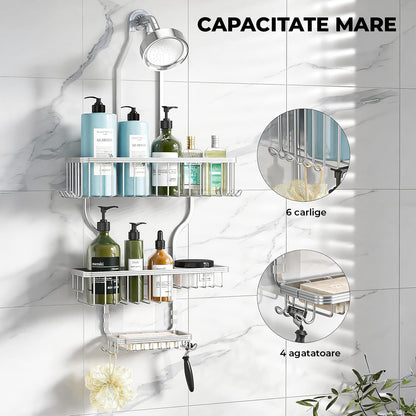 Suport de duș cu cârlige și agățătoare suplimentare