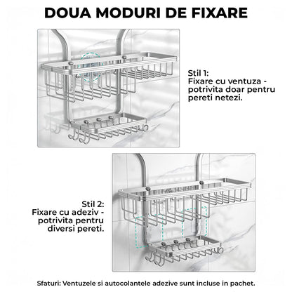 Suport de duș cu două metode de fixare pentru pereți